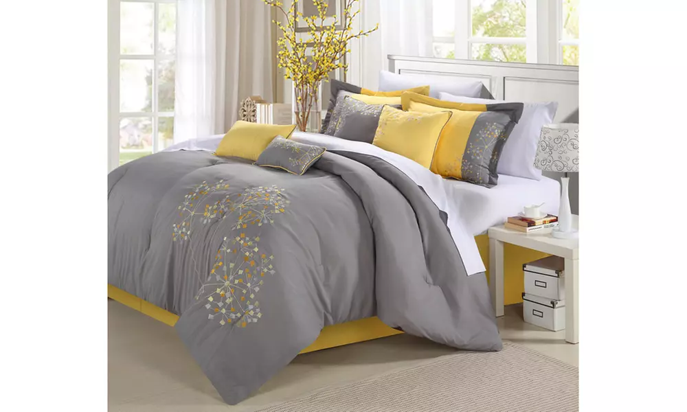 Jasmina 12 Piece Comforter Set Embroidered Floral Design  - Sheets Included, - Second Medium