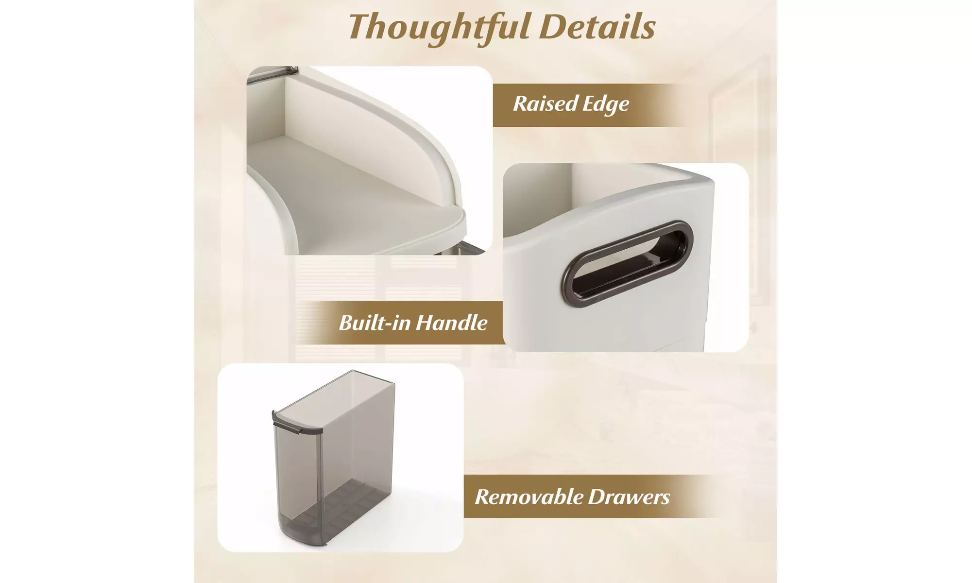 Costway Narrow Bathroom Storage Cabinet with Drawers Tissue Box Wheels