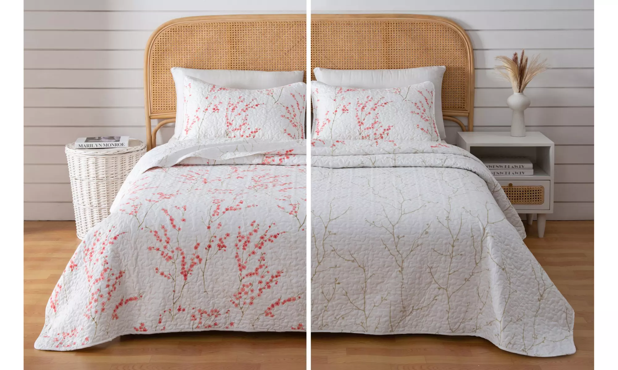 Boho Floral Microfiber Reversible Quilt Set with Shams