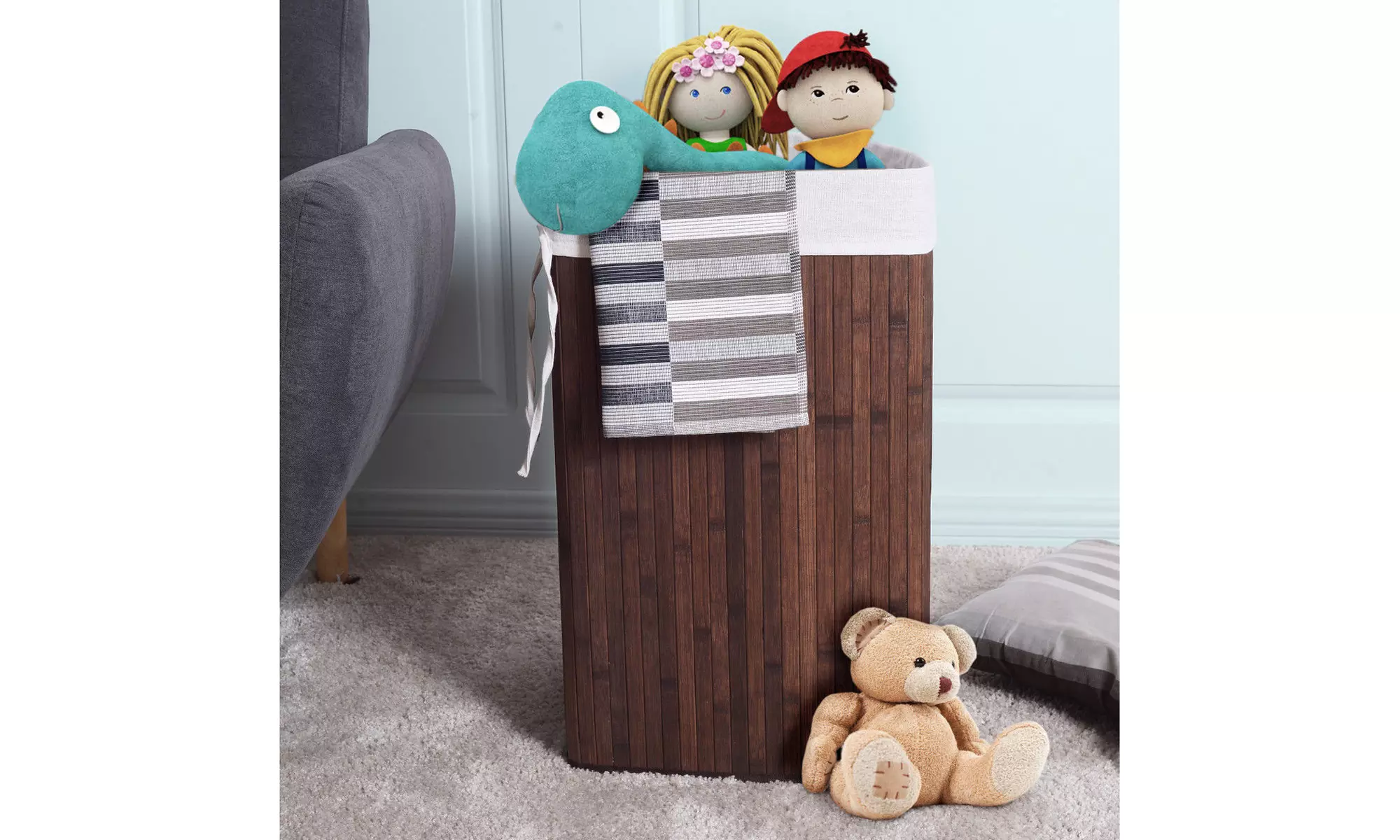 Costway Corner Bamboo Hamper Laundry Basket Washing Cloth Bin Storage 