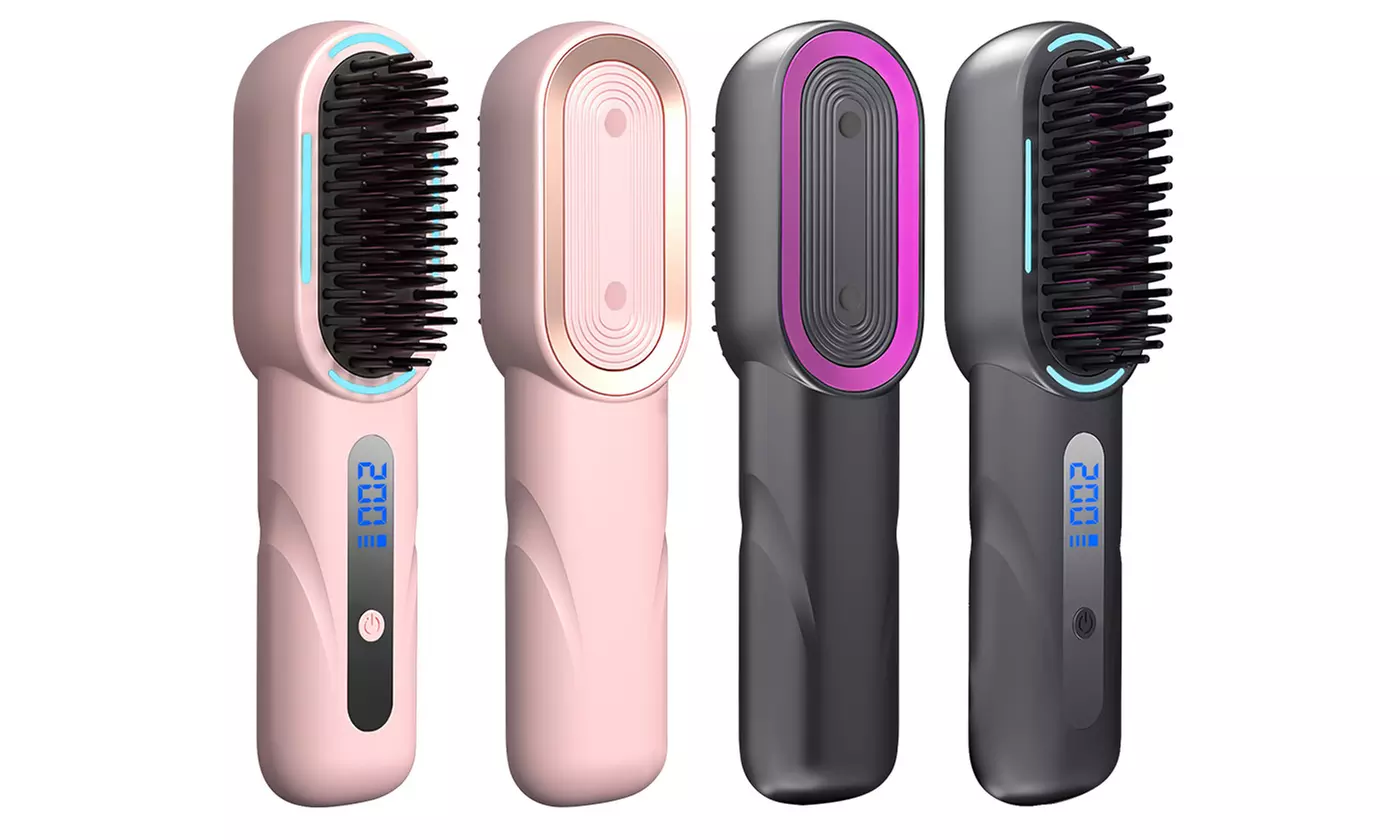 iMounTEK Mini Cordless Hair Straightener Brush with Four Adjustable Heat Levels