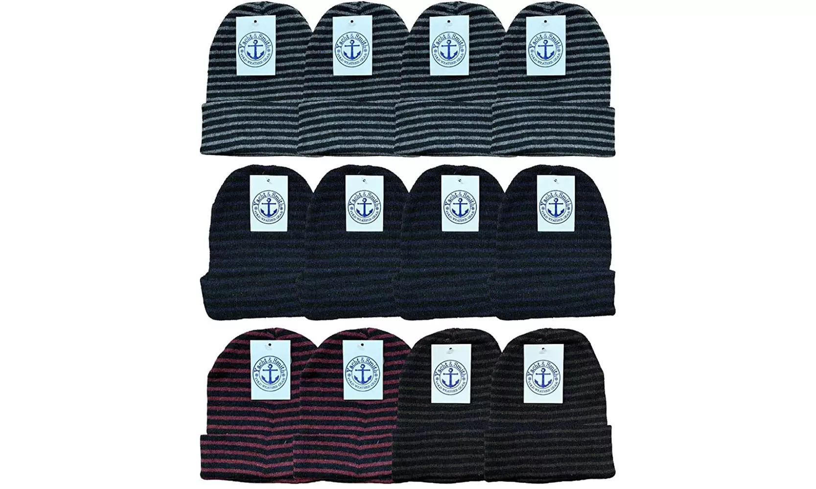 12 Pairs of Yacht & Smith Winter Beanie Hats, Mens Womens