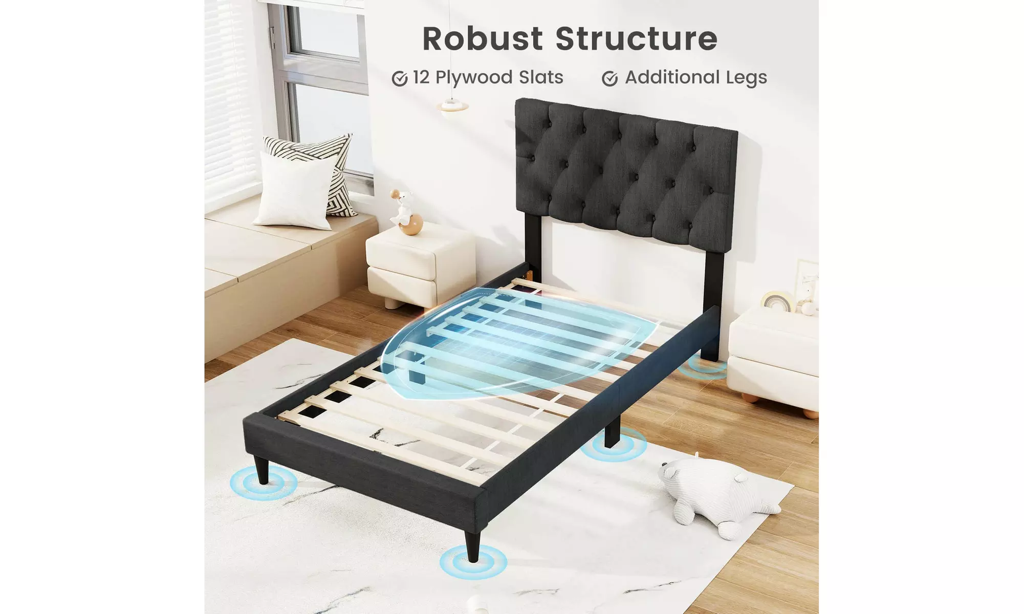 Costway Bed Frame with High Headboard and Wooden Slats