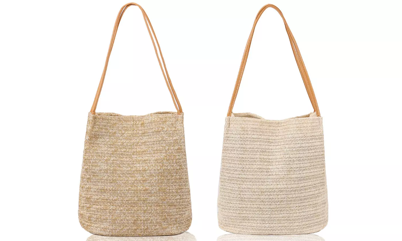Women Woven Handbag Summer Beach Tote Straw Bag Square Rattan Shoulder Bag