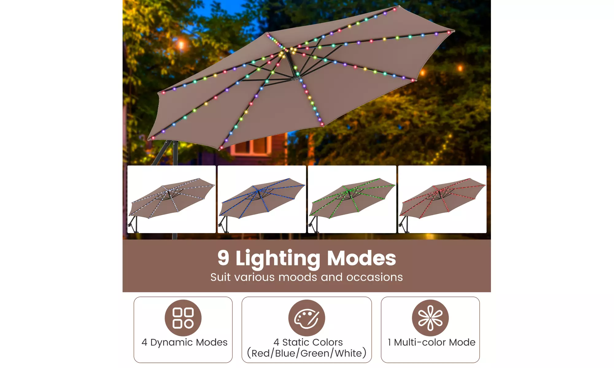 Costway 10 FT Solar Offset Hanging Umbrella with Base