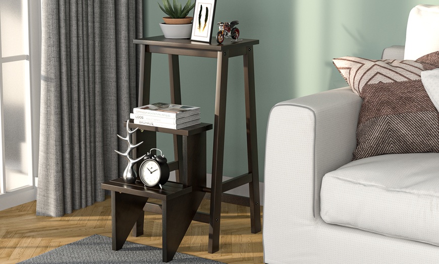 Image 2: Costway Three-Tier Multi-Functional Foldable Wooden Step Stool