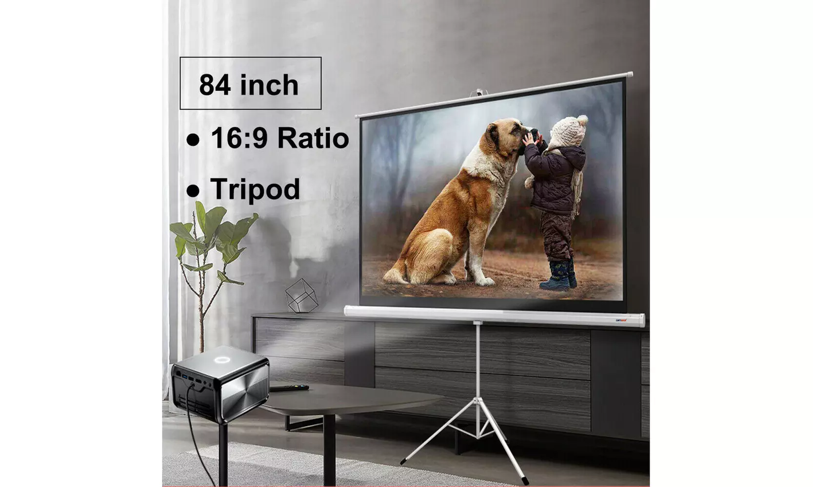 84 Inch 16:9 HD Projector Screen Tripod Stand Matte Pull Up Projection Screen - Primary Image