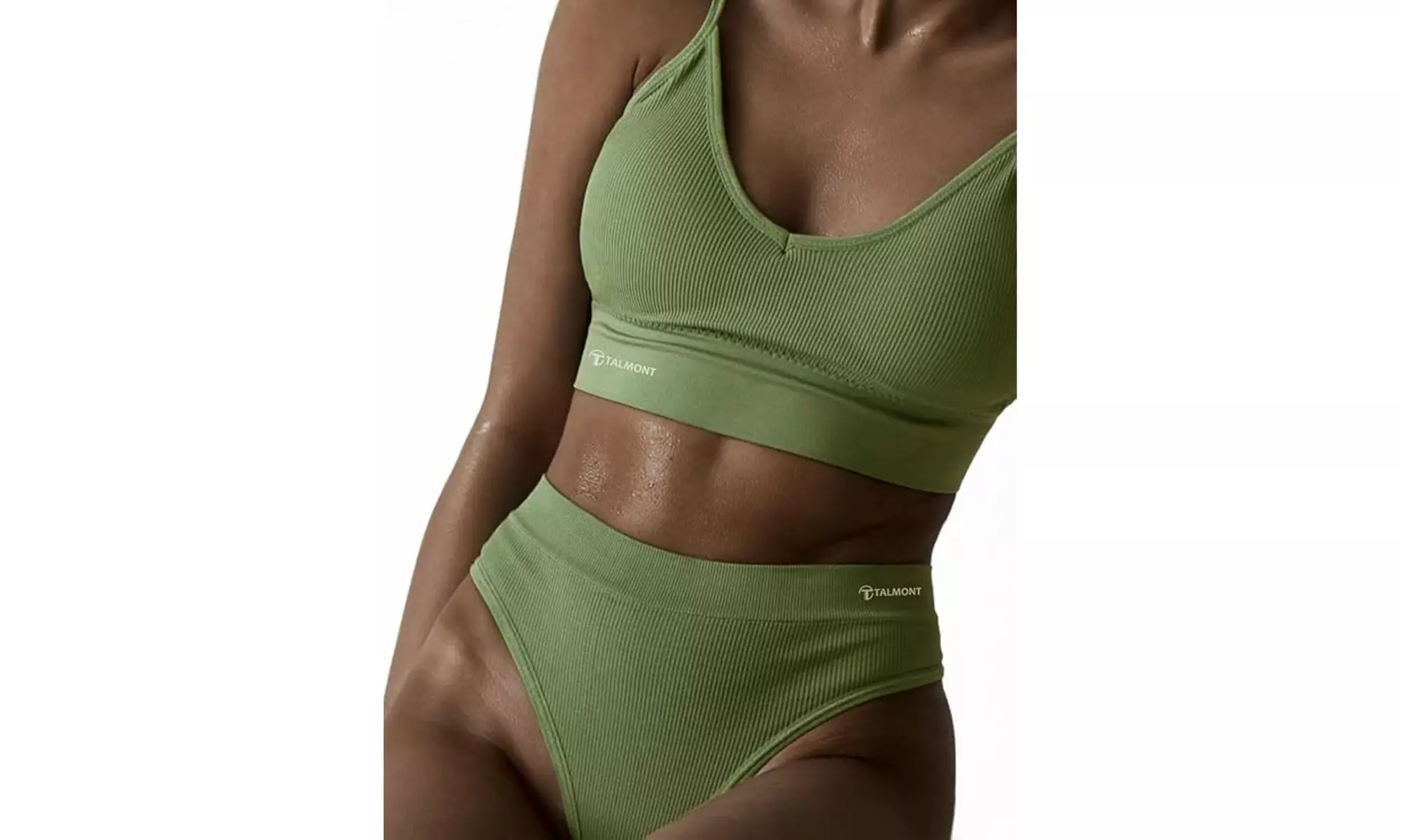Talmont Seamless Ribbed Bra and Panty Set Soft Stretchy Lounge Lingerie