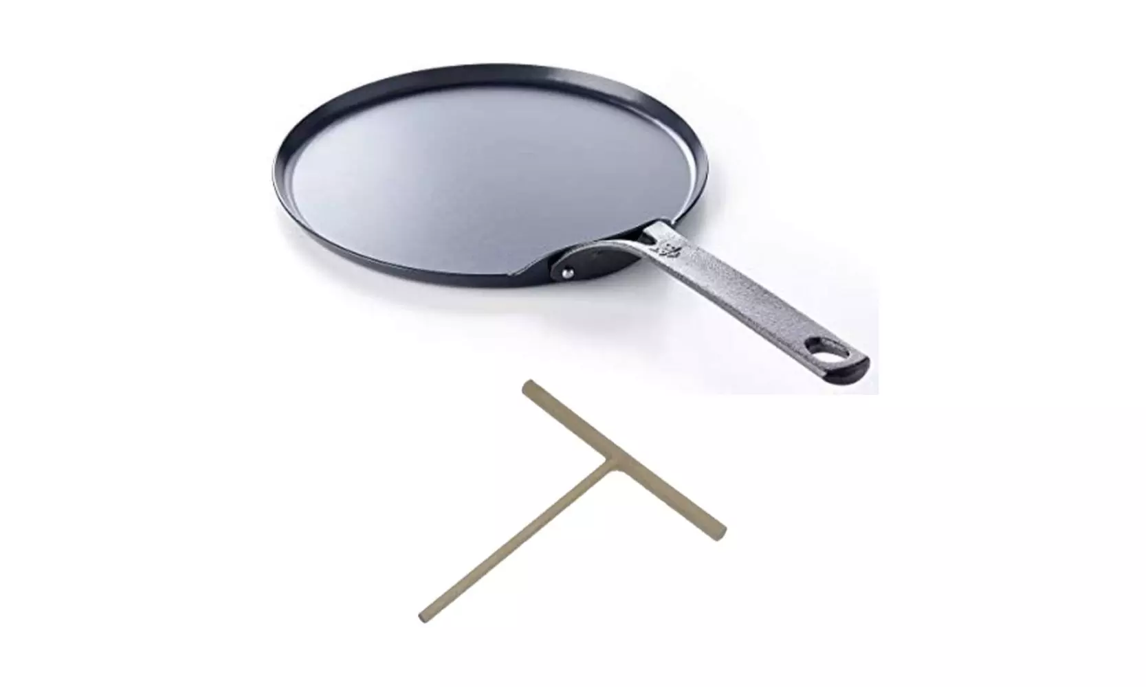 BK Cookware Black Steel 10-Inch Crepe Pan with Pancake Rake - Primary Image