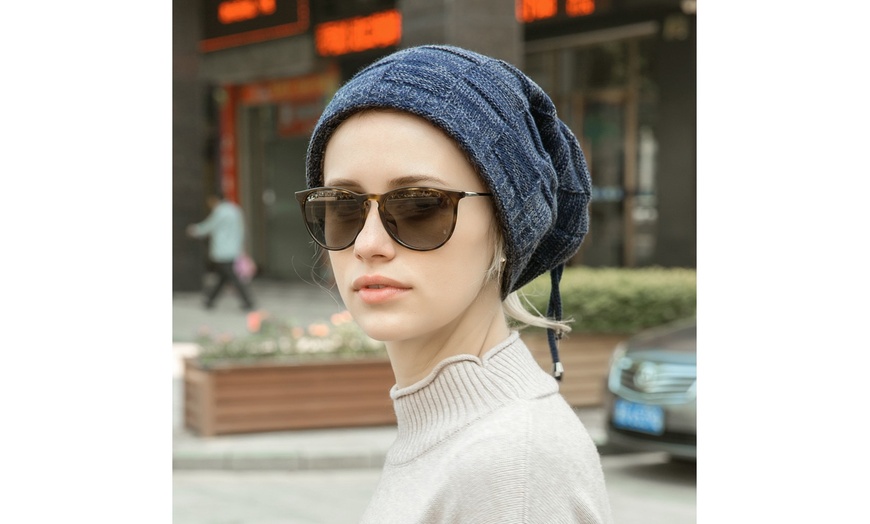 Image 3:  Unisex Winter Hat  Ponytail Beanie Hat Stretch Knit  Bun Beanie Hat  