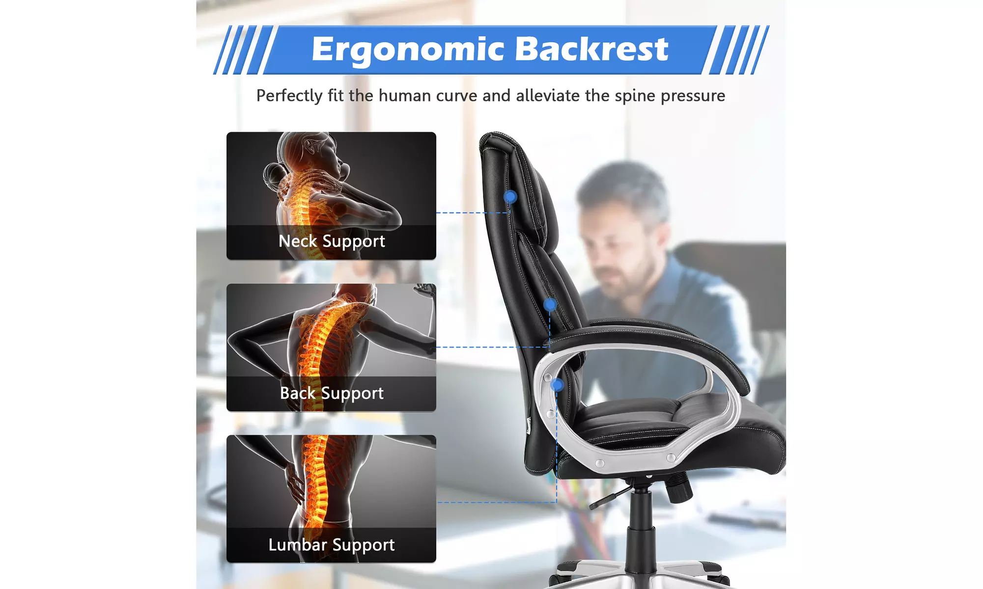 Costway Executive High Back Big & Tall Leather Adjustable Computer Desk Chair