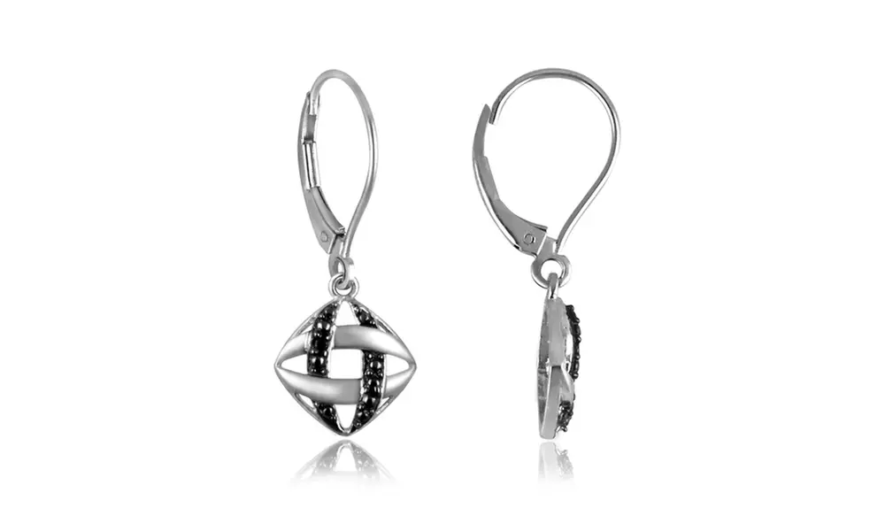 Jewelonfire Accent Black Diamond Drop Dangle Earring in SS - Primary Image