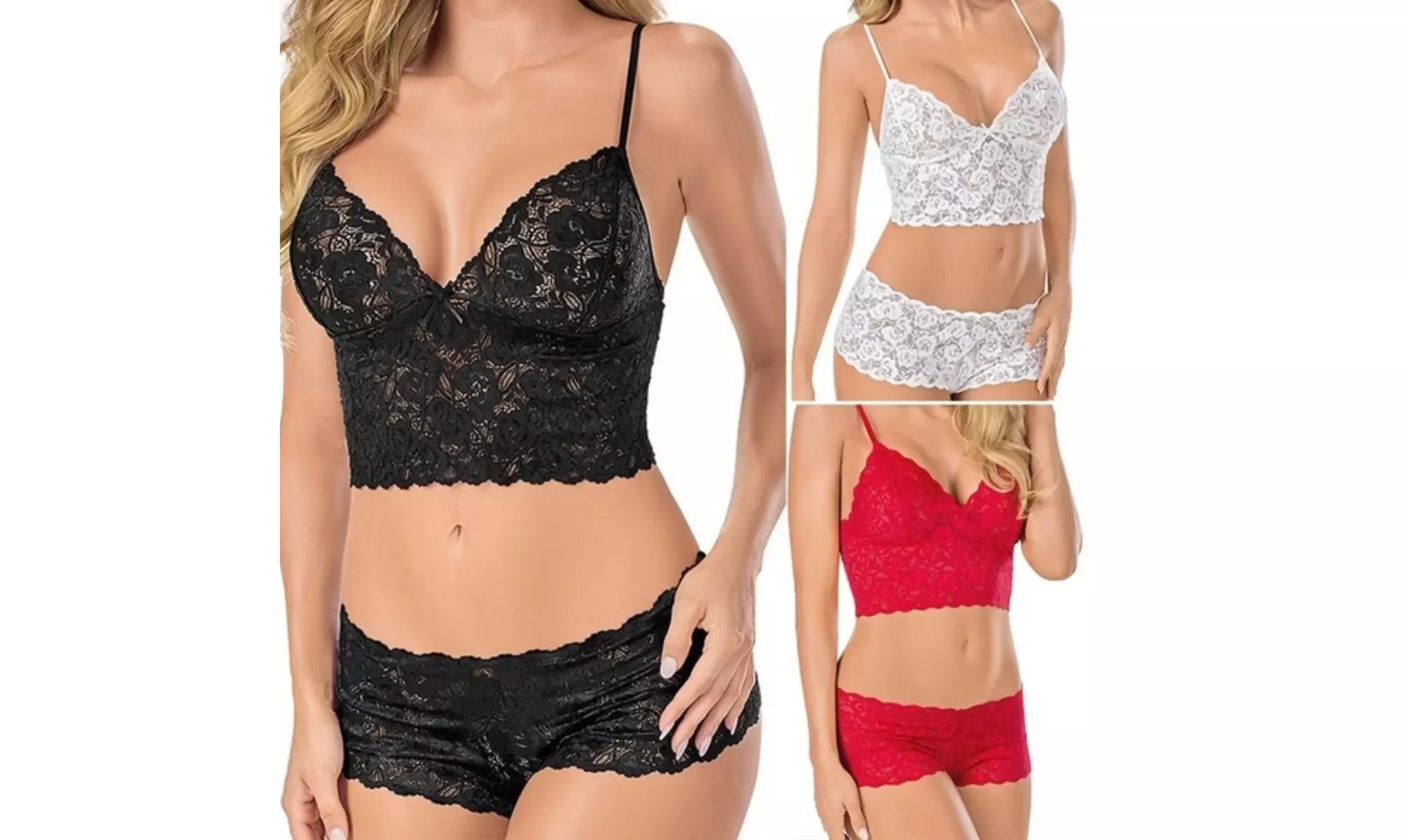 Women Sexy Lingerie Babydoll Lace Bra Set G-string Panty Underwear Nightwear US