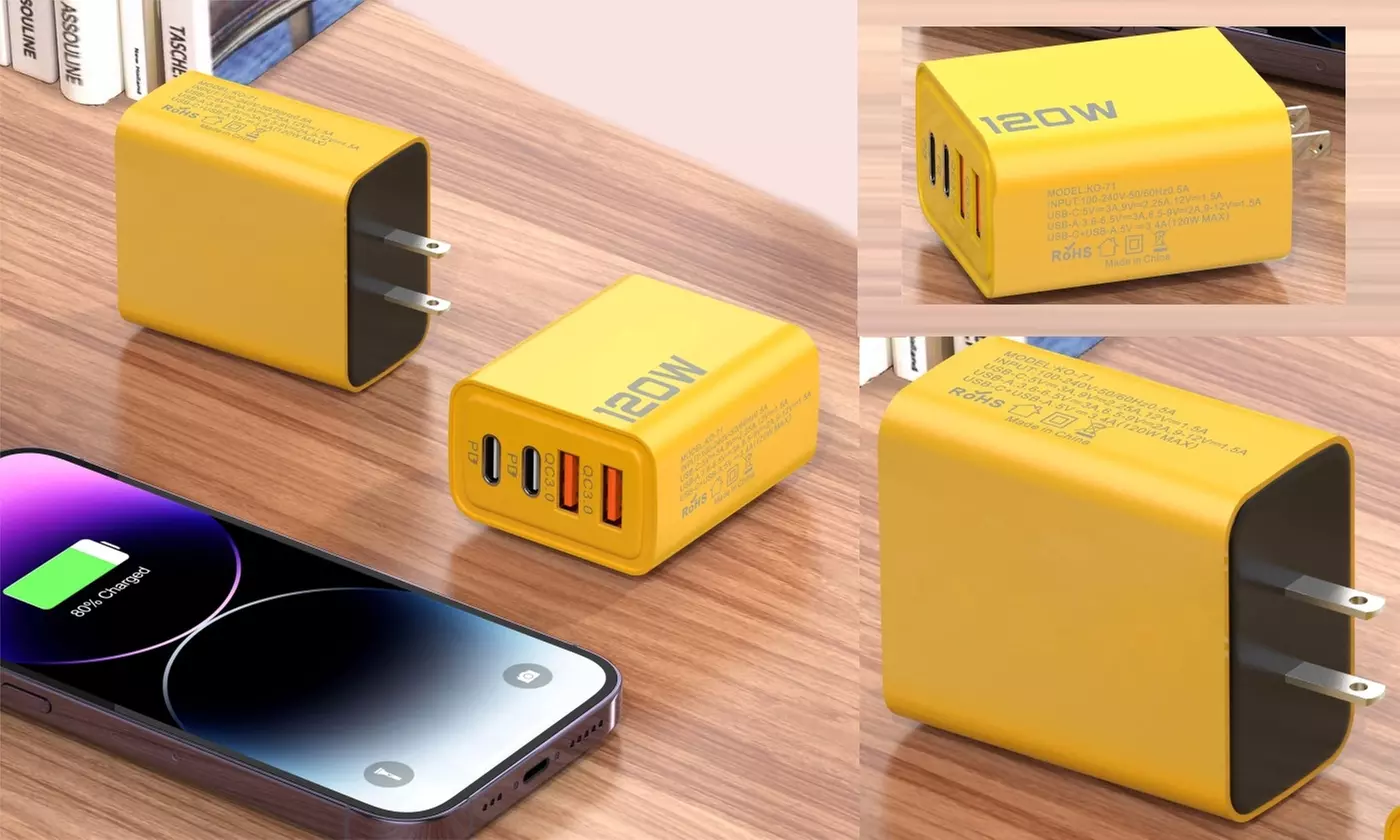 Universal 4-Port USB Charger Type-C Wall Adapter - USB-A & USB-C Fast Charger - Primary Image