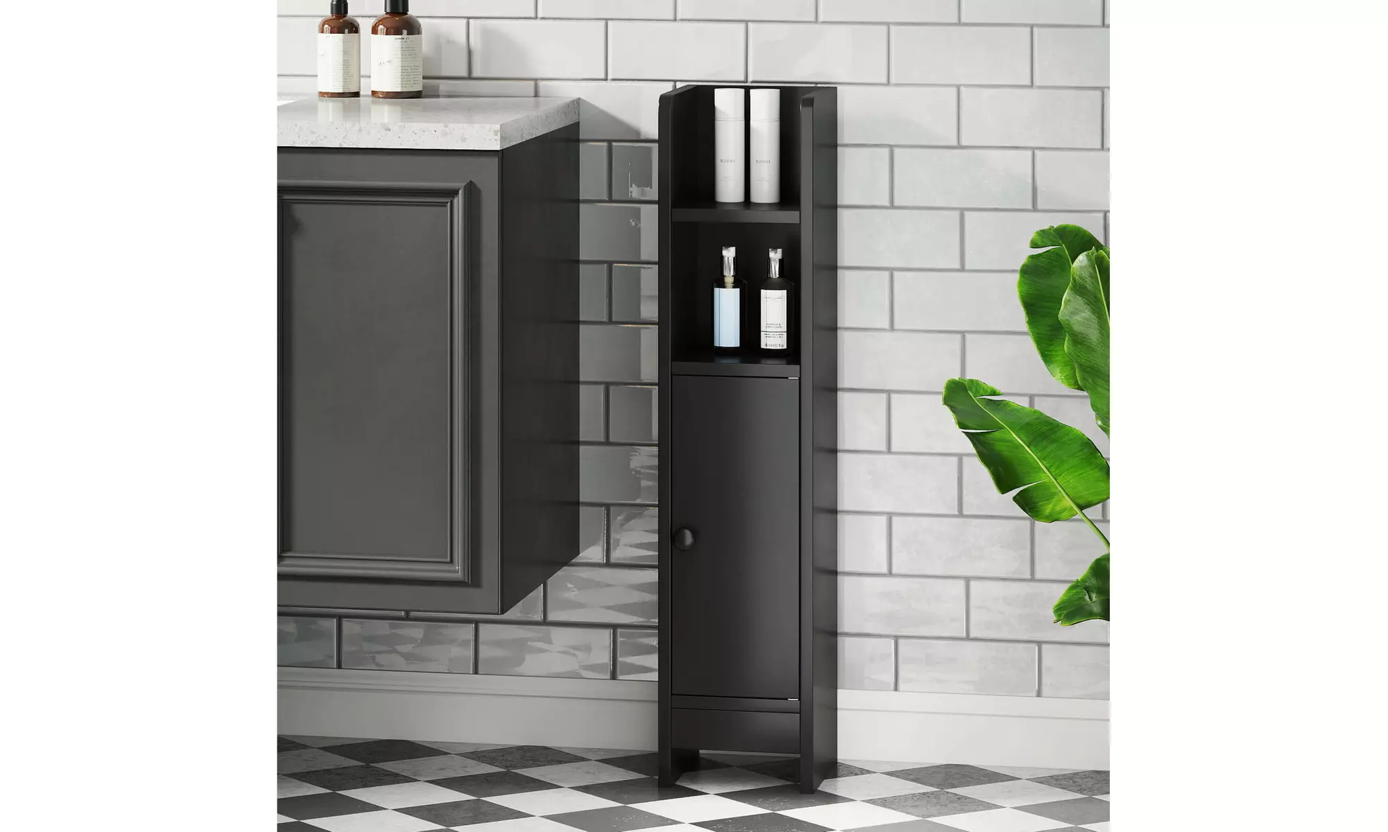 Costway Bathroom Storage Cabinet with Adjustable Shelf 1 Door & 2 Open Shelves