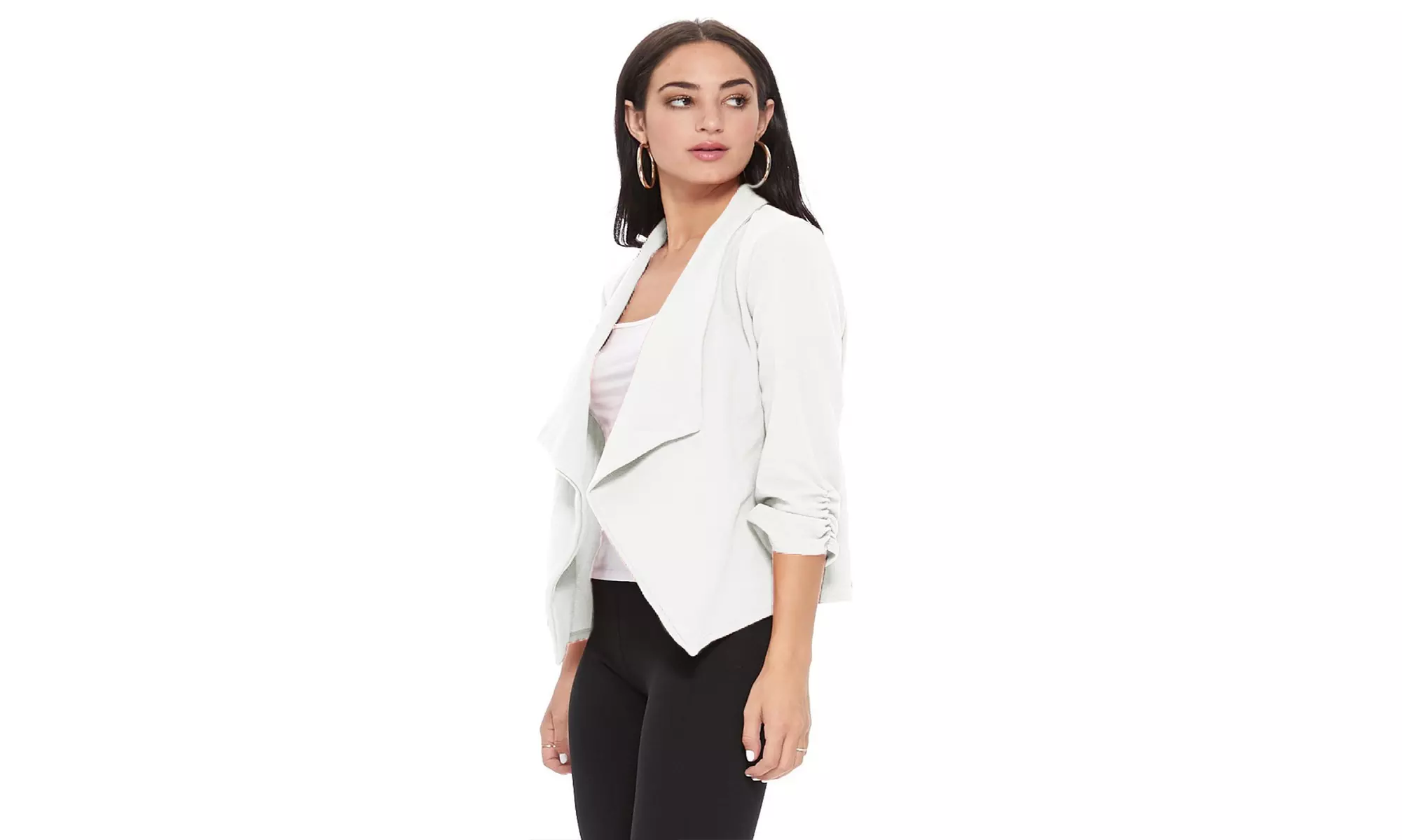 MOA Collection Solid Draped Open Front 3/4 Sleeve Jacket