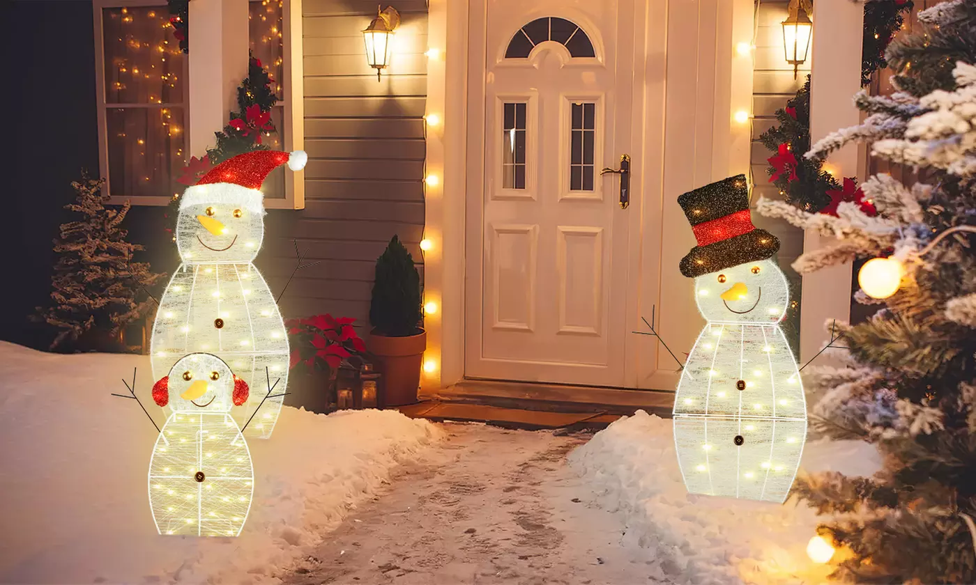 Christmas LED Lights: Snowman Family & Reindeer Holiday Decorations