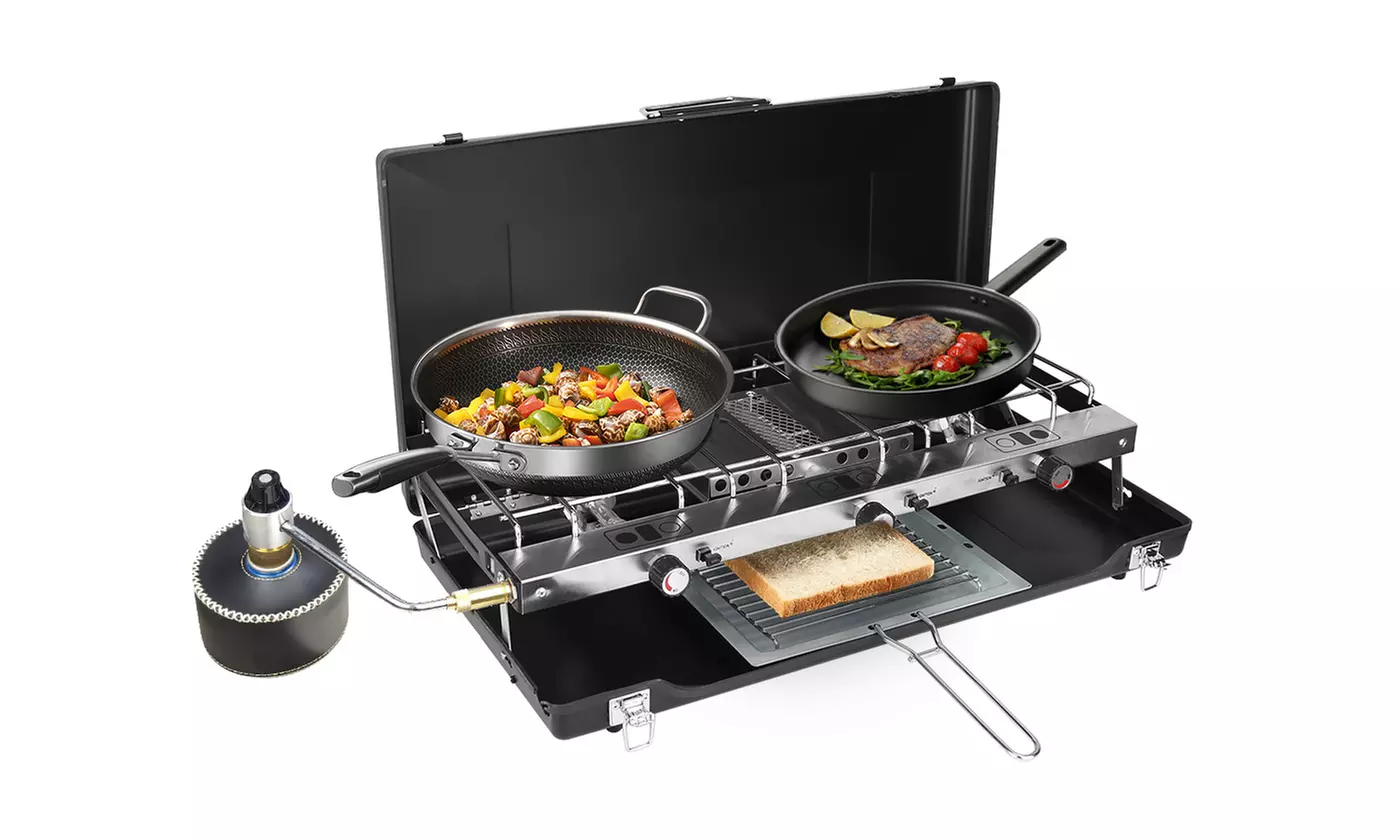 LakeForest 3-Burner 20,000 BTU Portable Propane Camping Stove with Toast Tray
