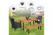 5 -Piece Acacia Wood Dining Set w/2 Wicker Chair 2 Bench Umbrella Hole - Second Medium