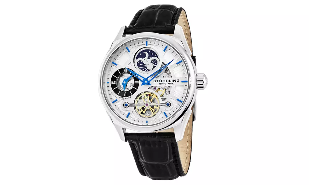 Stuhrling Original Men's Automatic Genuine Leather Strap Watch with GMT - Primary Image