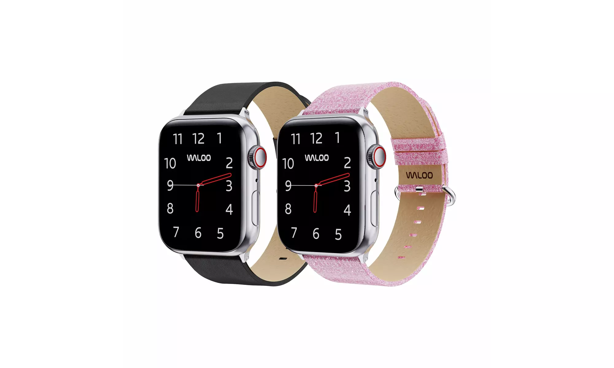 Waloo 2-Pack Leather Grain and Shiny Brilliance Apple Watch Bands