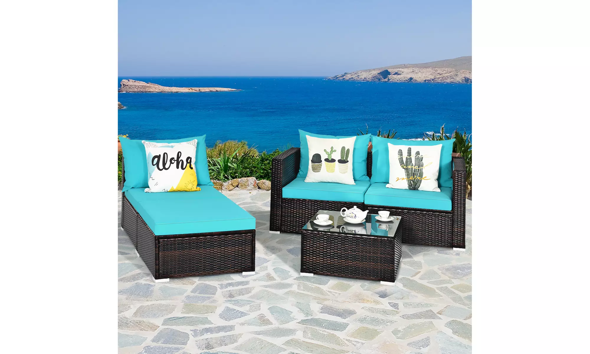 Costway 5PCS Patio Furniture Set Sectional Conversation Sofa Set  - Primary Image