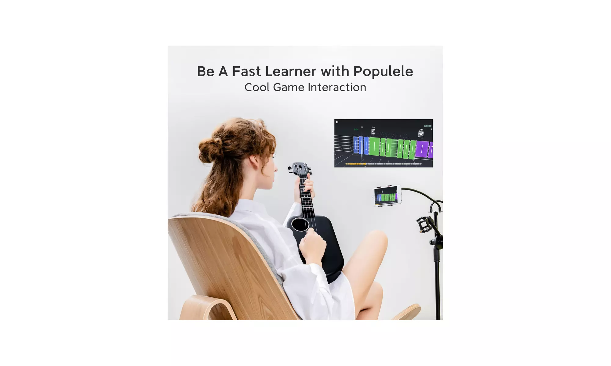 PopuMusic Populele 2 Pro Smart Portable Compact Ukulele Carbon Fiber Edition - Second Medium