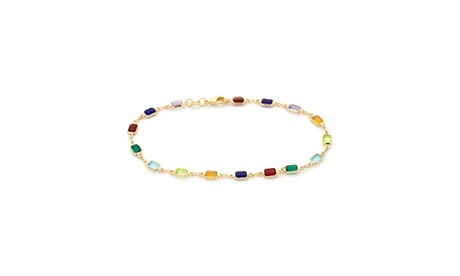 18K Gold Plated Light Multi Color Crystal Block Ankle Bracelet