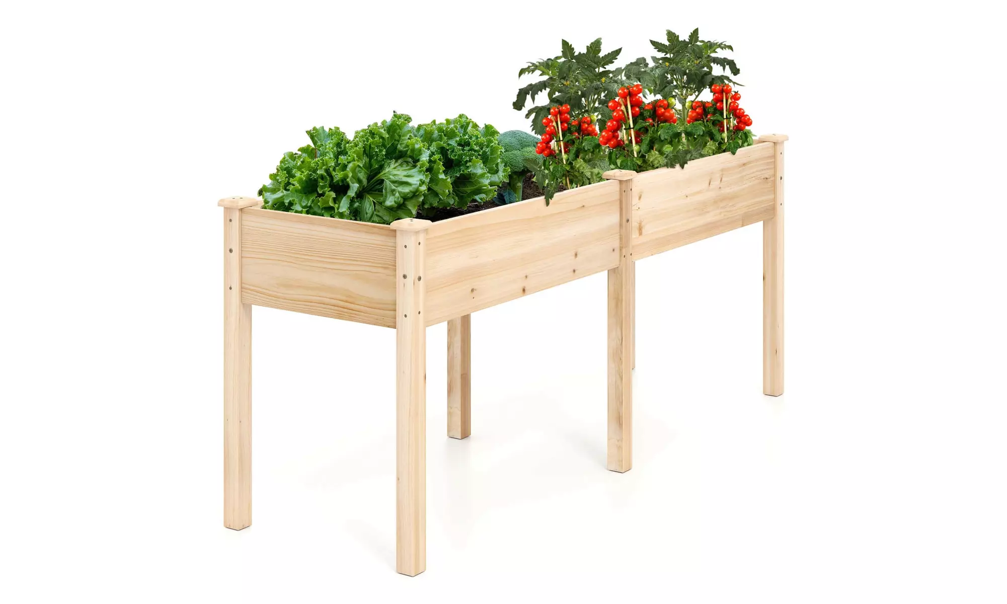Costway Outdoor Raised Garden Bed with Legs Wood Planter Box with Divider Panel