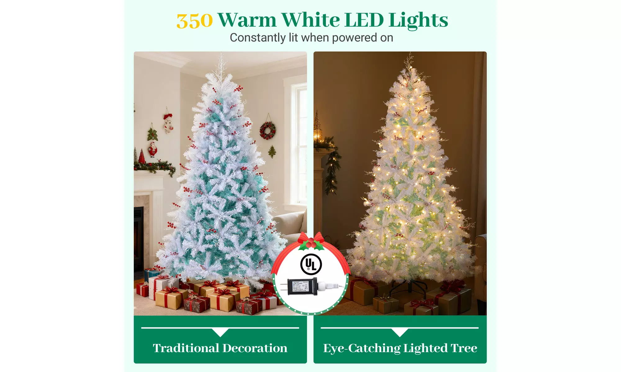Costway Pre-Lit Artificial Christmas Tree with Branch Tips | Warm White LED Lights | Easy Setup & Home Decor