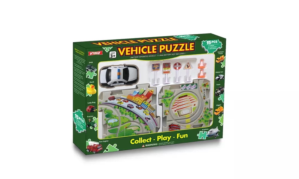 15 Pcs Set Battery Operated Vehicle Puzzle Game- Police Car - Primary Image