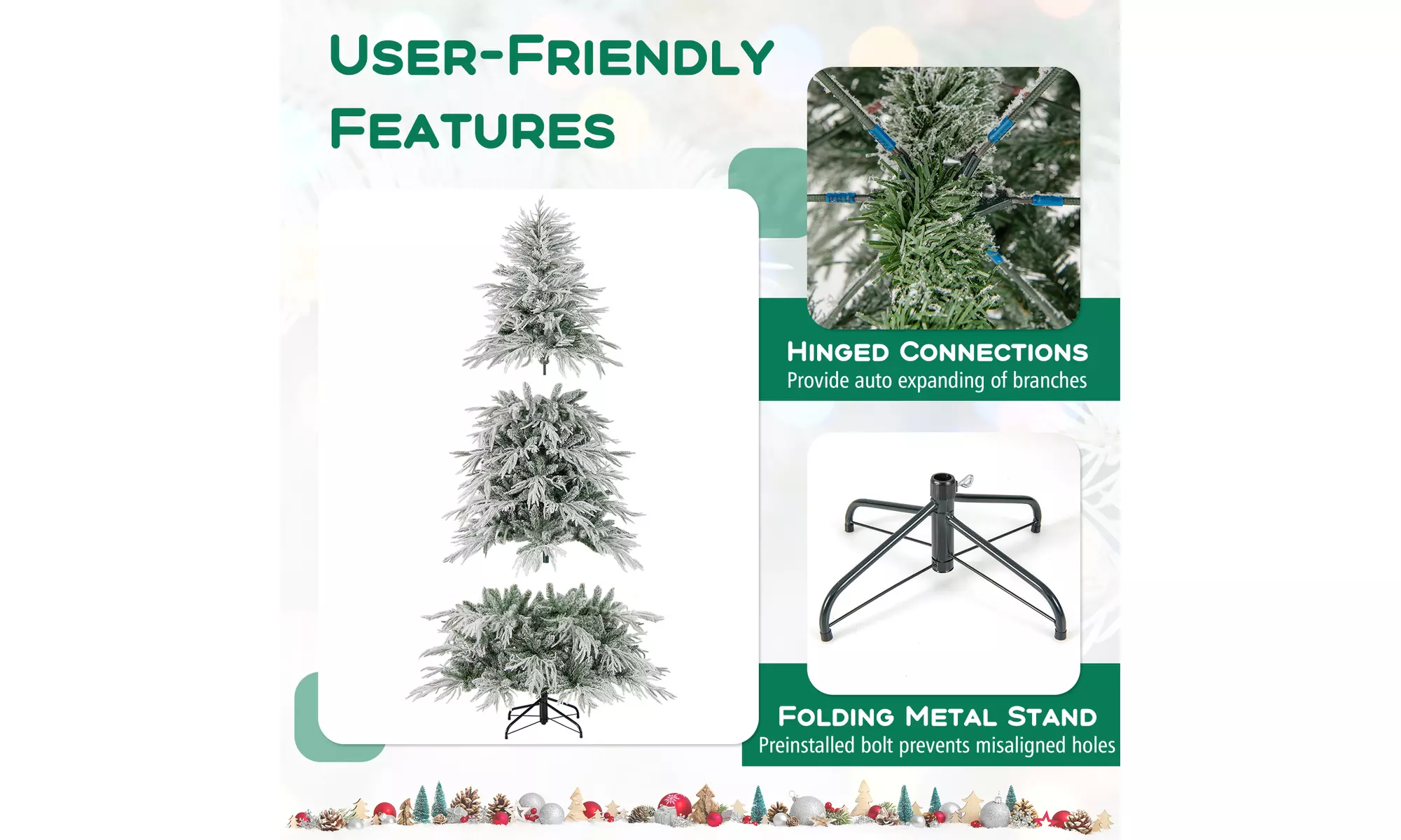 Costway Pre-Lit Artificial Christmas Tree with Branch Tips | Warm White LED Lights | Easy Setup & Home Decor