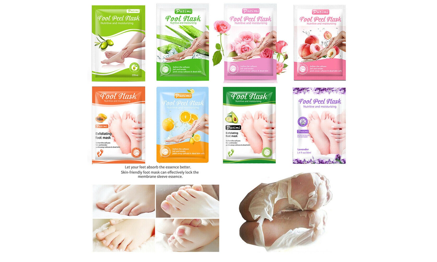2-4 Pairs Foot Peeling Mask Baby Soft Cracked Heels Remove Dead Skin Calluses