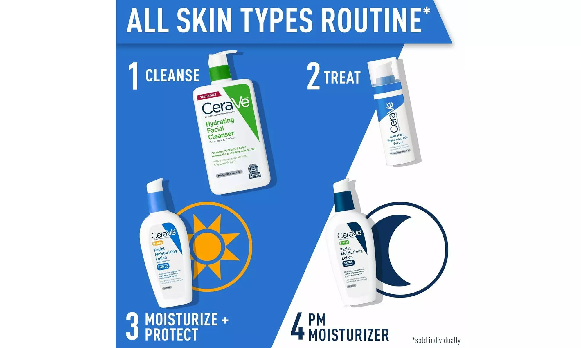 CeraVe Daily Skincare: AM, PM, and Night Cream Facial Lotions 2-Pack