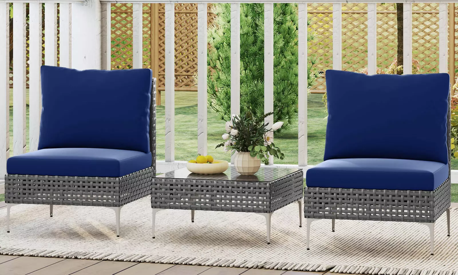 Costway Outdoor Furniture Set with Seat & Back Cushions Coffee Table