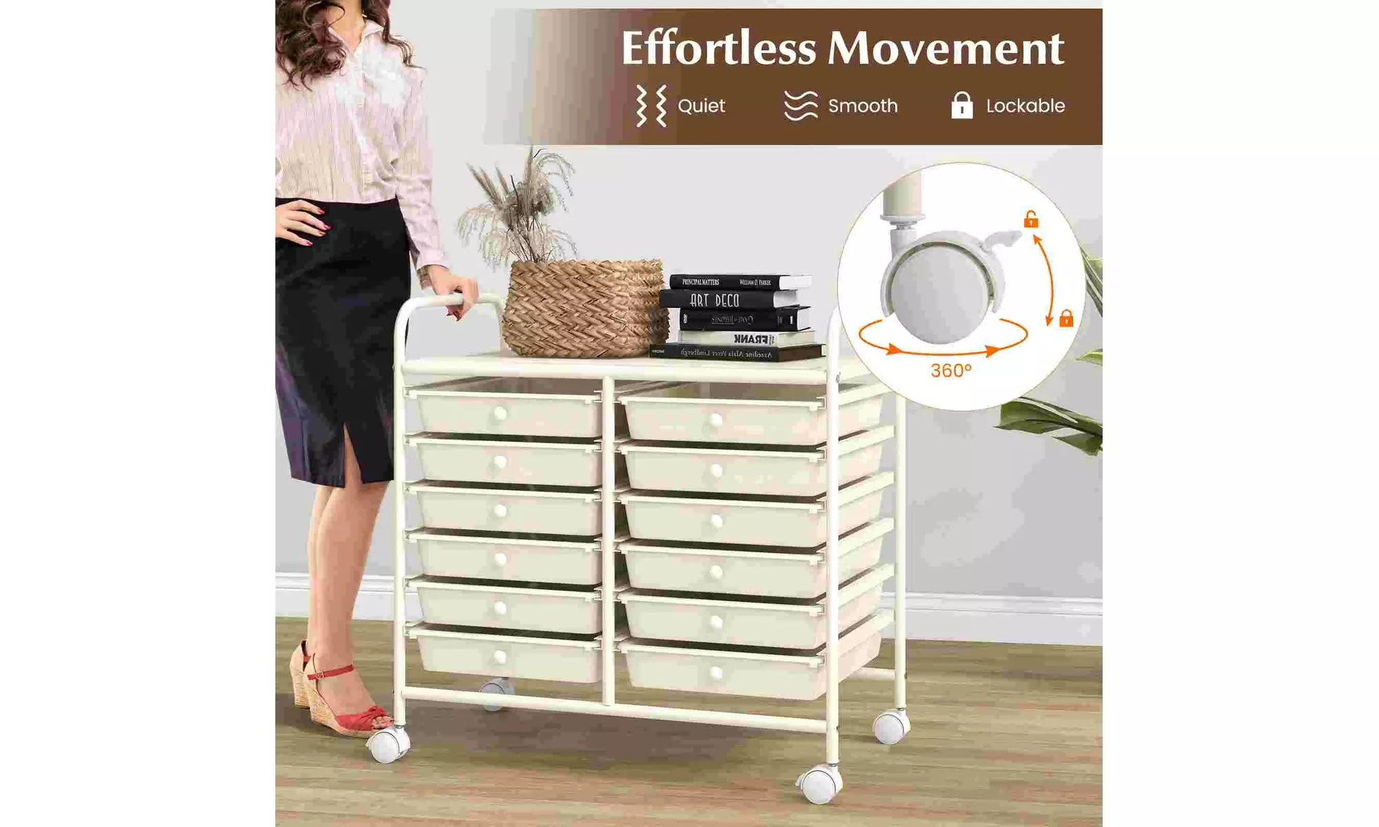 Costway 12 Drawers Rolling Cart Storage Scrapbook Paper Studio Organizer Bins