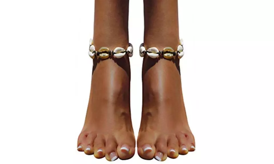 2 Piece White Ankle Bracelet Crochet Anklets Barefoot Sandals Foot Jewelry - Primary Image