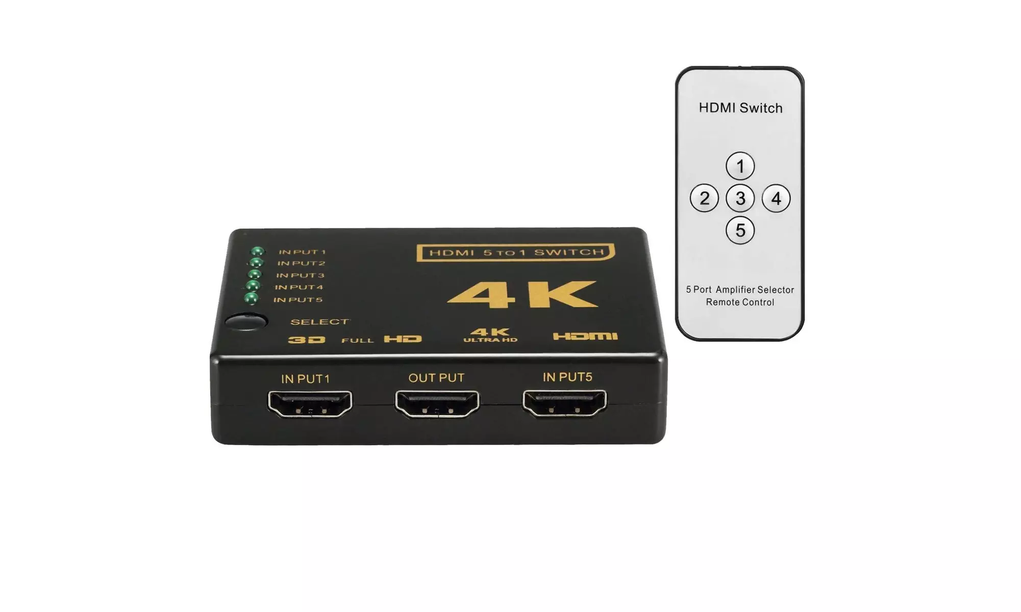 UHD 5 Port HDMI Switch Box Splitter 4K 3D 1080P IR Remote Control - Primary Image