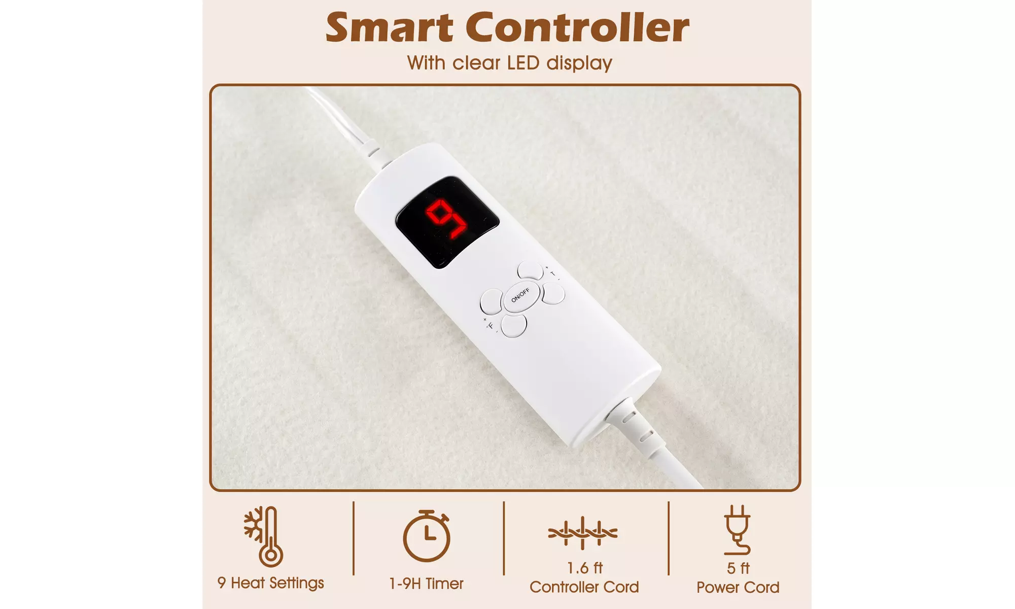 Costway Machine Washable Electric Bed Warmer W/ Overheat Protection