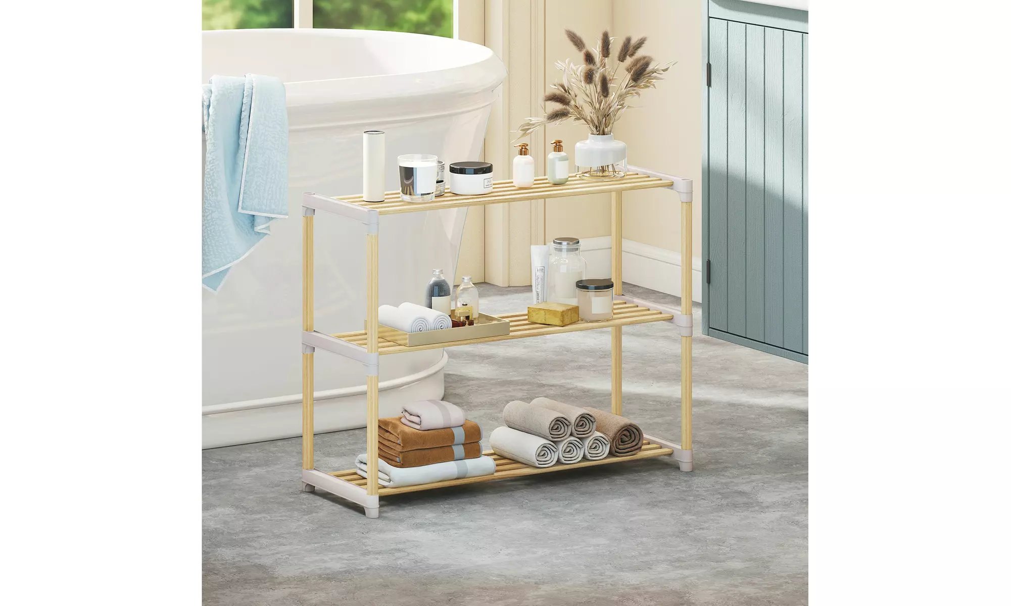 Costway Solid Wood Shoe Shelf Stand with Slatted Open Shelves for Entryway