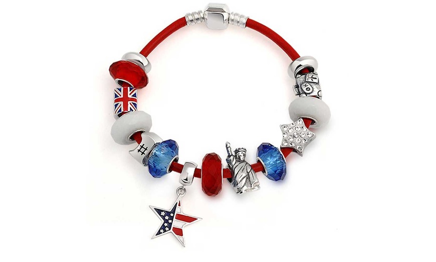 Image 5: 925 Silver Patriotic USA Olympian Charm Bracelet