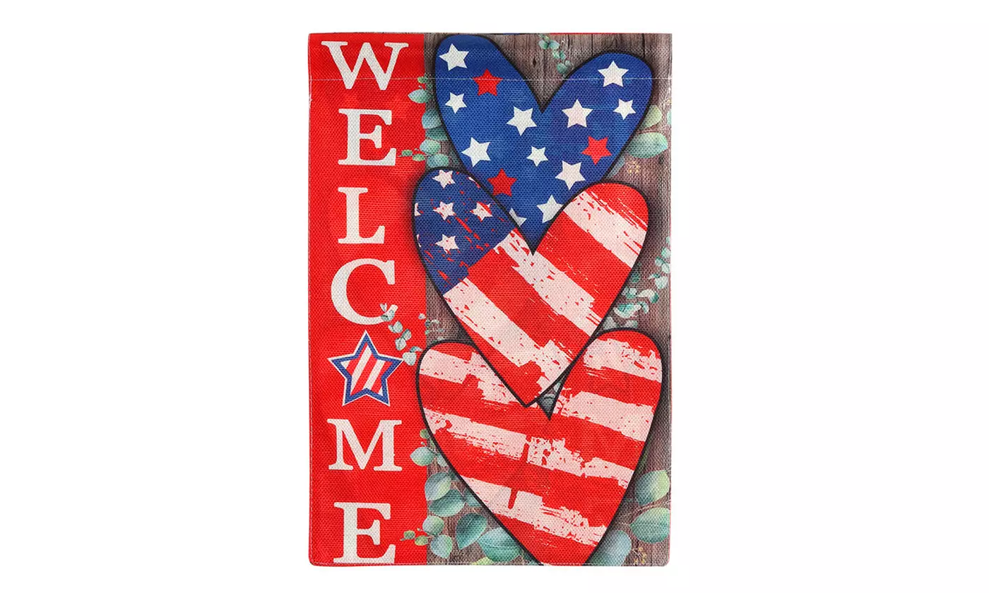 4th of July Patriotic Welcome Garden Flag 12x18 Inch Double Sided USA Flag