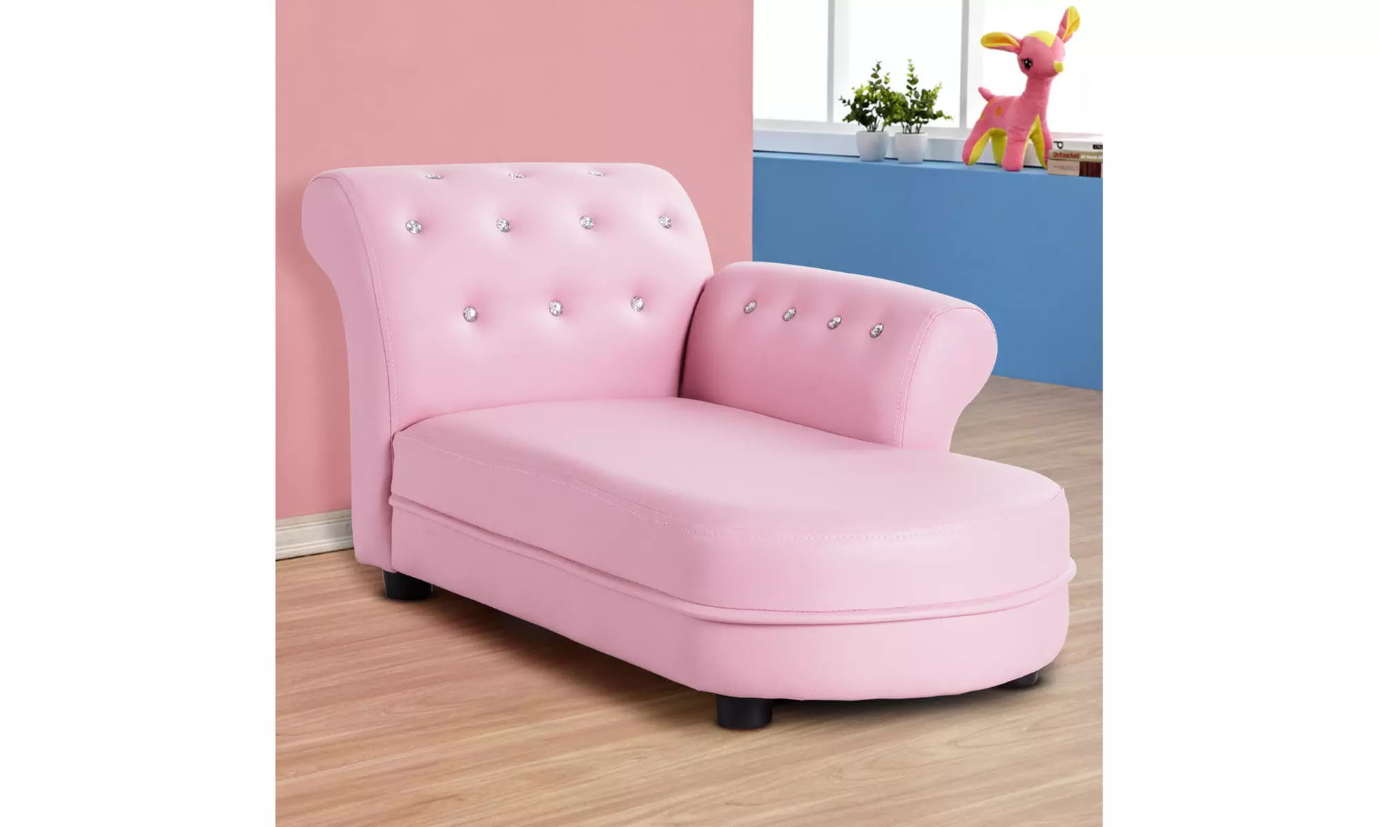 Pink Kids Sofa Chaise Lounge Armrest Chair Relax Couch Bedroom Living Room - Primary Image