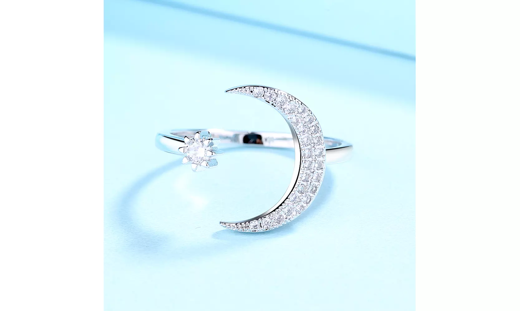18K White Gold Plated Crescent Moon Bypass Ring with crystals from Swarovski - Second Medium