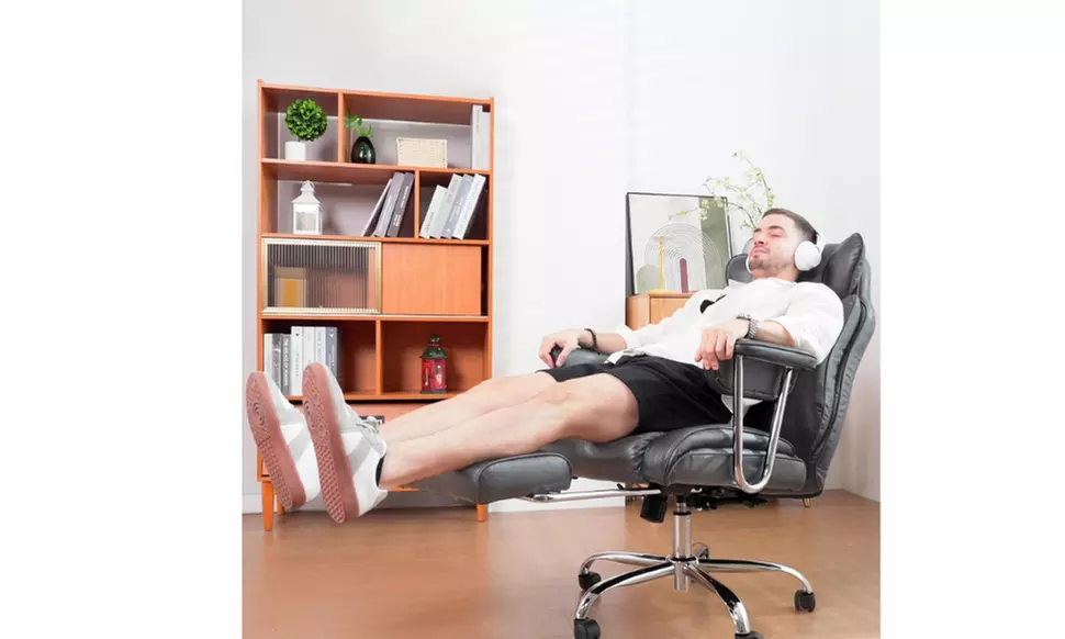 Executive Reclining Office Chair with Extendable Footrest – High Back Padded Desk Chair for Home Office