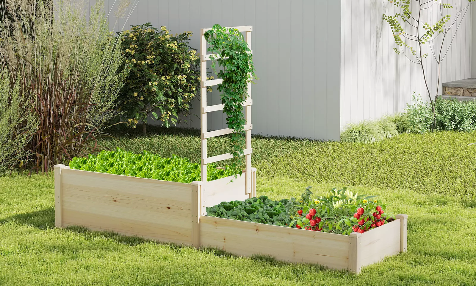 Costway Raised Garden Bed with Trellis 2 Planter Boxes Open-ended Base