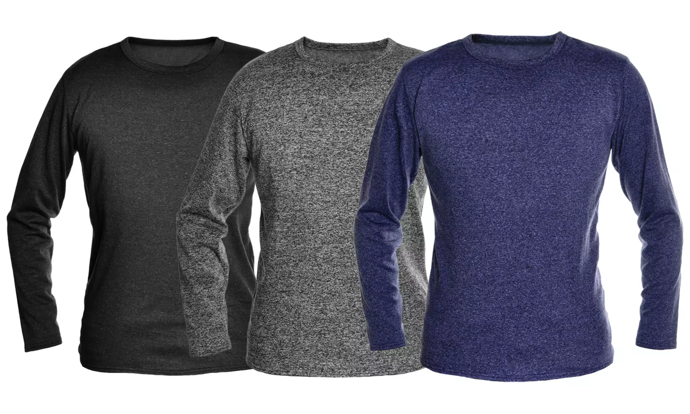 3-Pack Men's Fleece-Lined Long-Sleeve Thermal Tops (S-4XL)