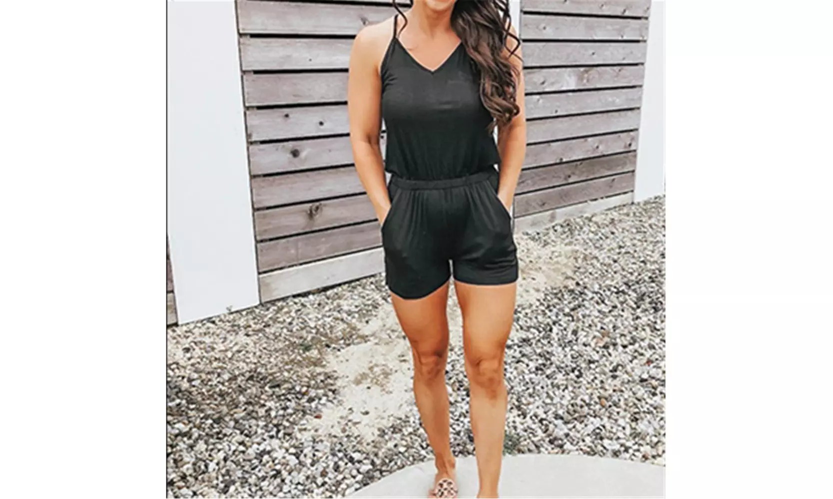 Women's Casual Shorts Jumpsuit V Neck Sleeveless Tank Top Rompers with Pockets