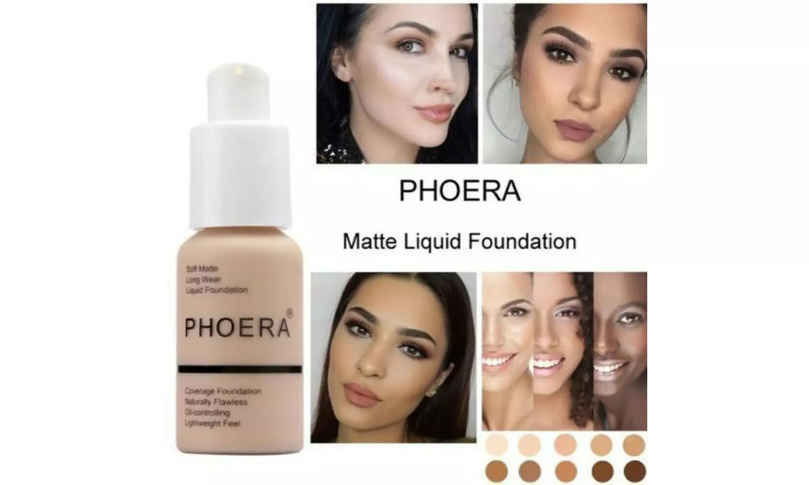 Phoera Foundation Makeup Full Coverage Liquid Base Brighten Long Lasting Shade  - Primary Image