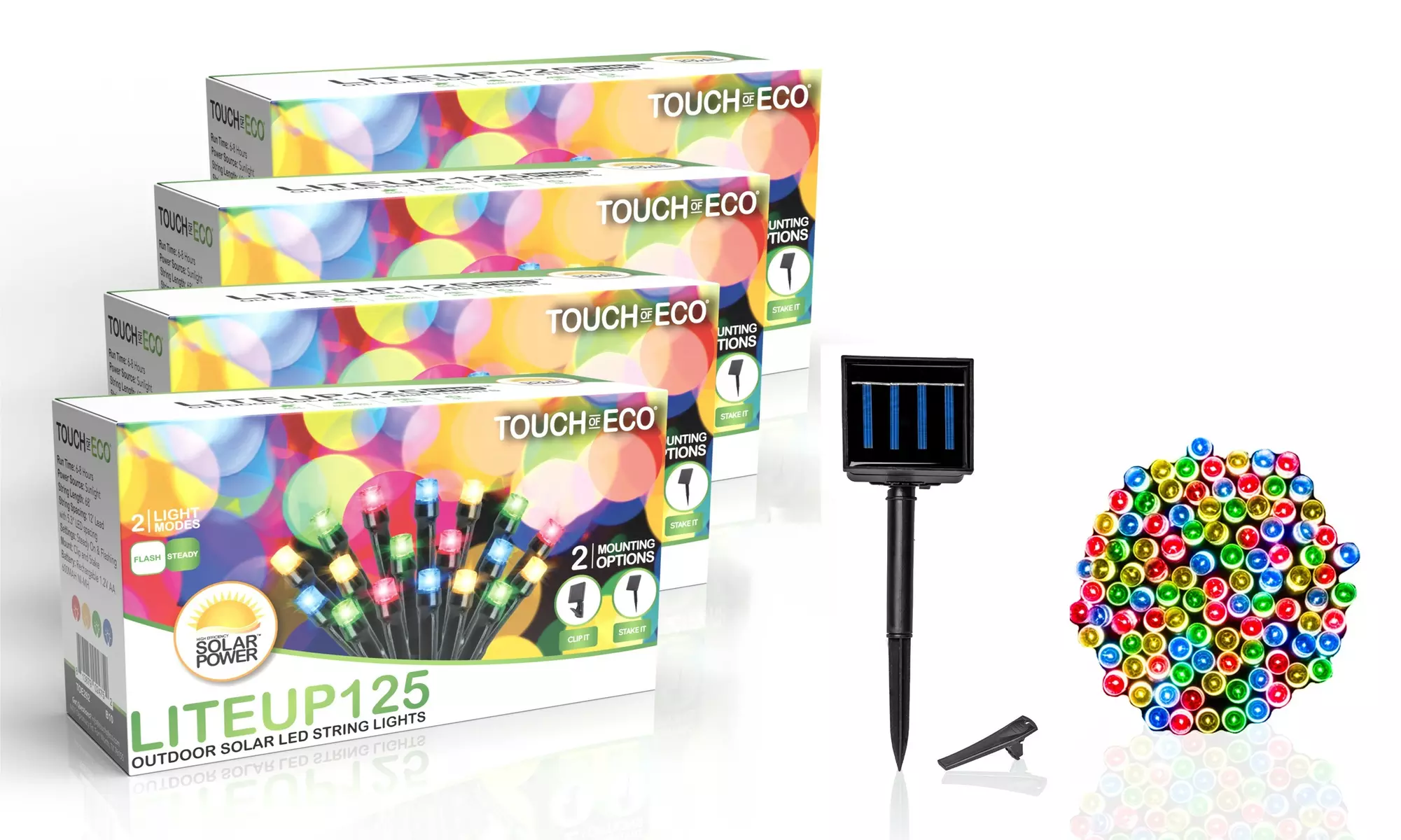 125 LED Solar Powered String Lights - Warm White/Multicolor Packs